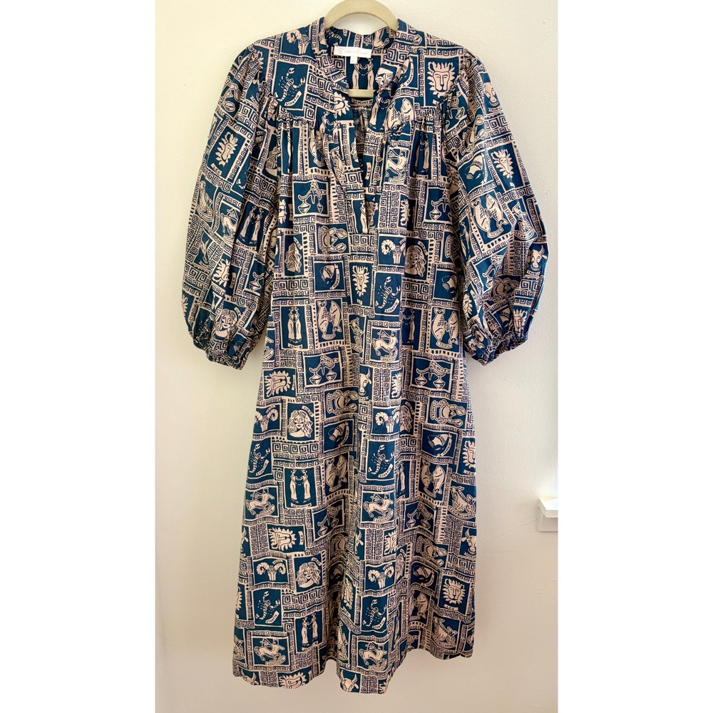 Corey Lynn Calter Zodiac Astrology Cotton Midi Dress Blue Large Boho The Sign - Picture 3 of 8